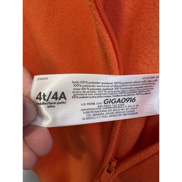 Carter's Size 4T Halloween Jack-O-Lantern Fleece Hooded Zip-Up 1-Piece Pajama - Picture 8 of 8